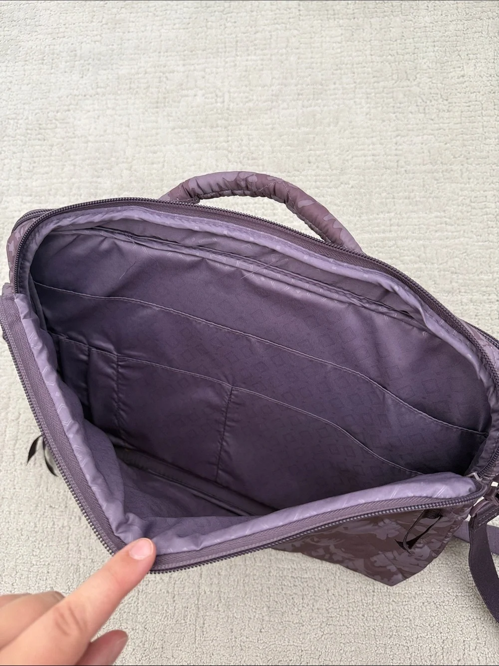 Vera Bradley Quilted Ultralight Laptop Crossbody Plum Floral Tonal Chrysanthemum